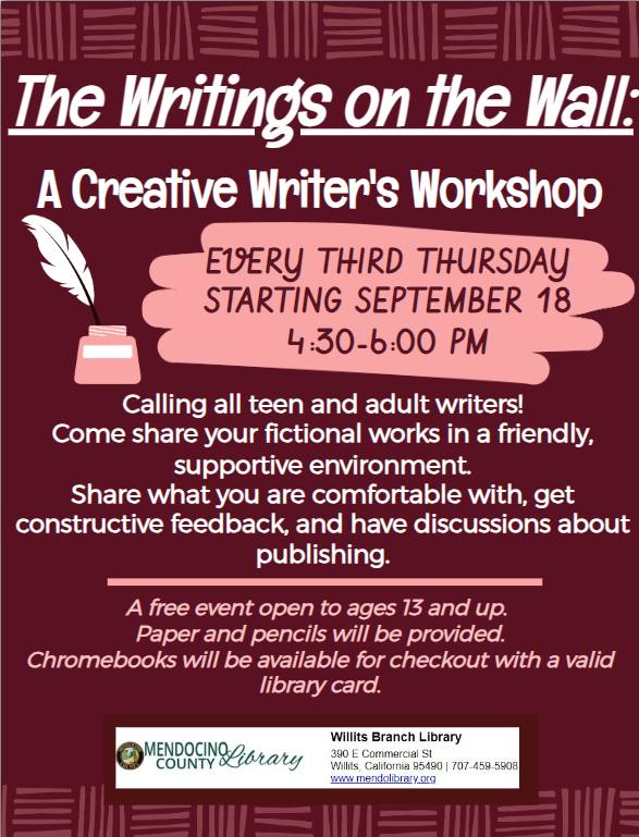 Willits-Mendocino County Library A Creative Writers Workshop